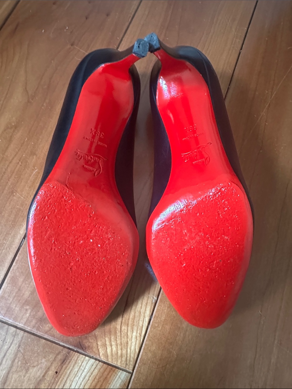 Christian Louboutin Black Leather Pumps with Red Soles - Picture 12 of 16